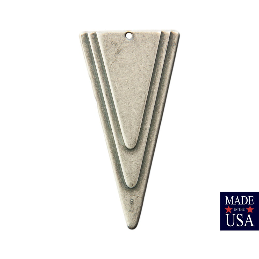 1 Bottom Hole Matte Silver Ox Large Layered Deco Triangle Pendant (6) mtl200H