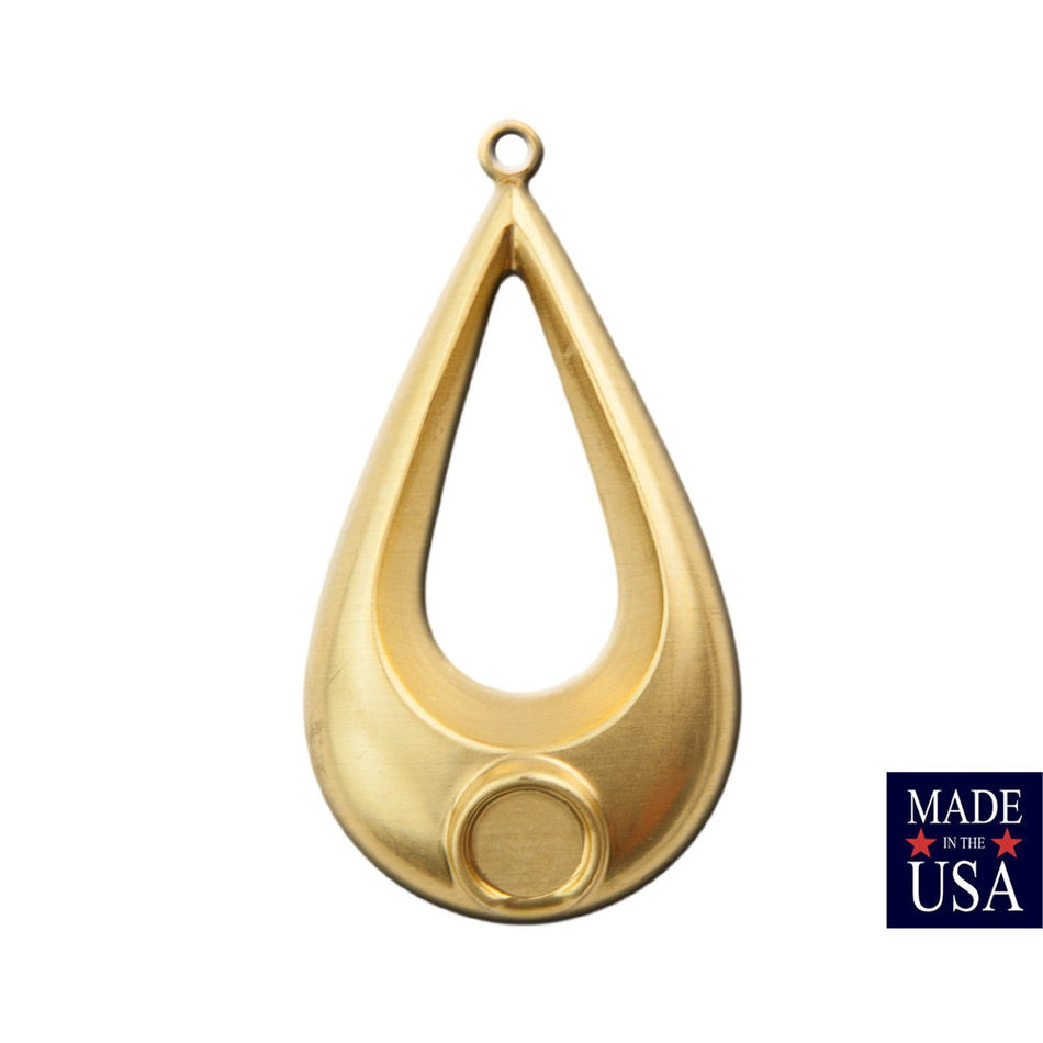 1 Loop Raw Brass Geometric Teardrop Pendants with 7mm Setting (2) mtl481A