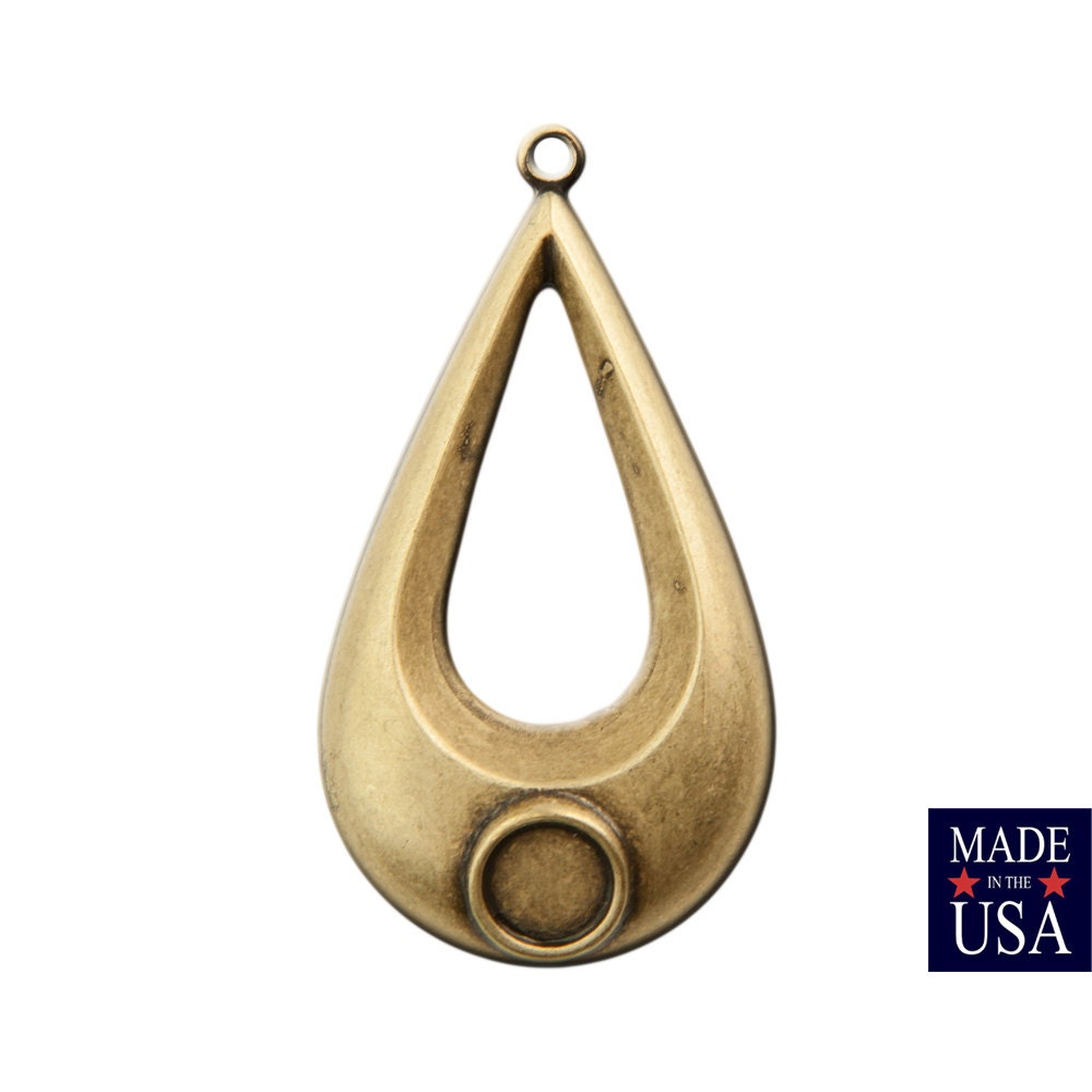 1 Loop Brass Ox Geometric Teardrop Pendants with 7mm Setting (2) mtl481B
