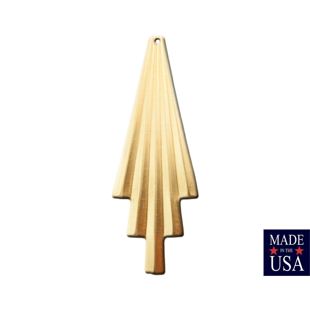 1 hole Raw Brass Ribbed Curved Deco Fan Pendant Drop 52x18mm (4) mtl482A