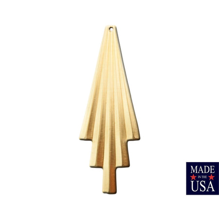 1 hole Raw Brass Ribbed Curved Deco Fan Pendant Drop 52x18mm (4) mtl482A