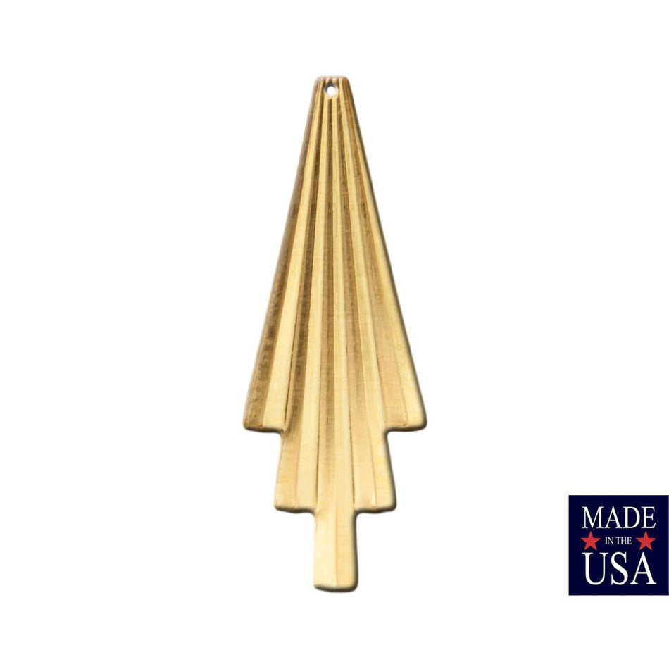 1 hole Raw Brass Ribbed Curved Deco Fan Pendant Drop 52x18mm (4) mtl482A