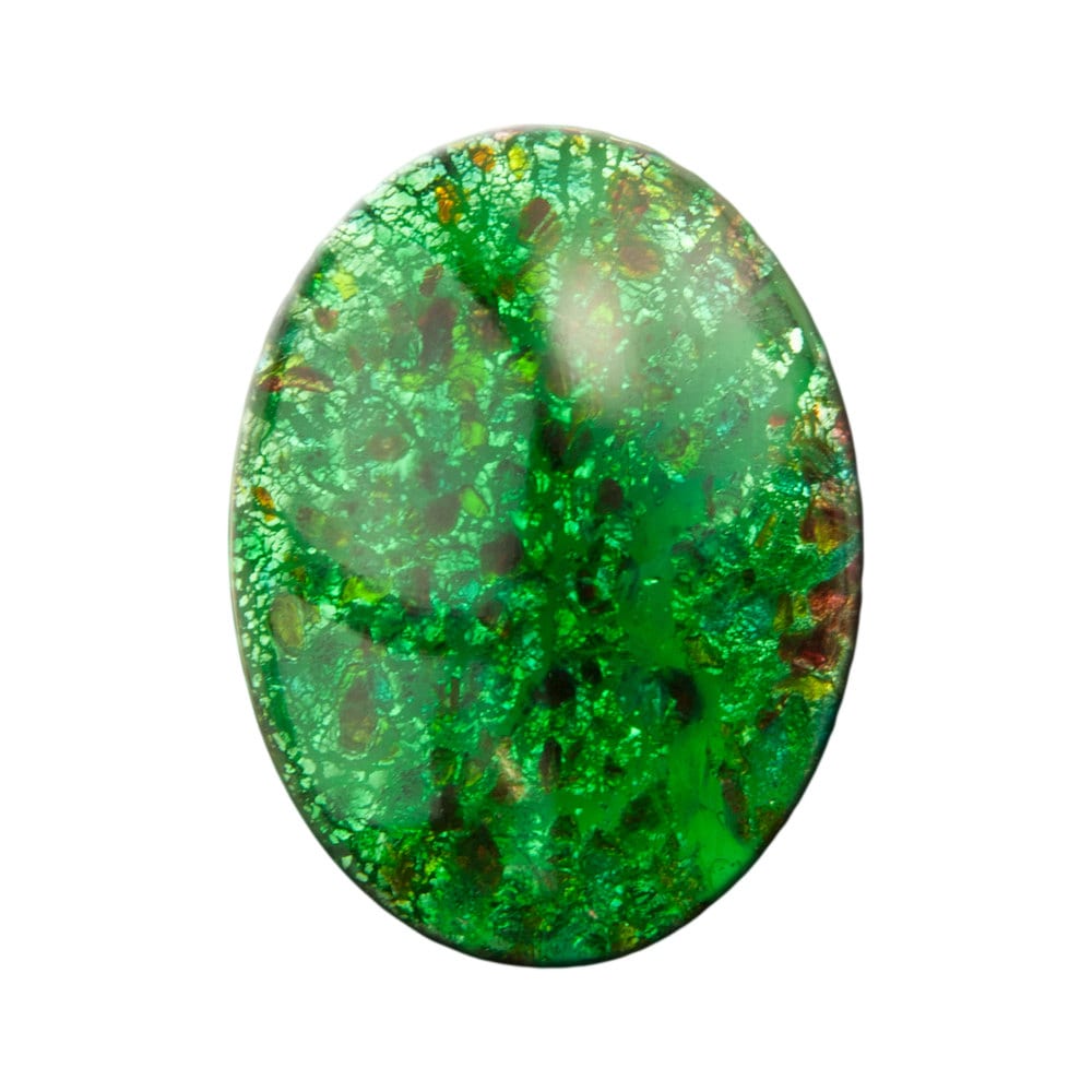 Vintage Green Foil Opal Glass Cabochon 40X30mm (1) cab438B