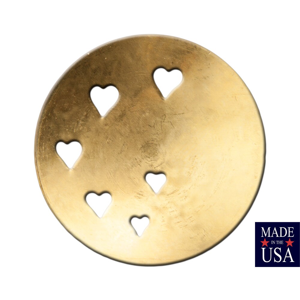 Raw Brass Hammered Dapped Domed Circle w/ Cutout Hearts 33mm (4) mtl489A