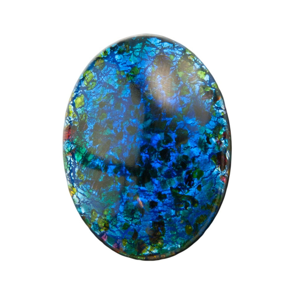 Blue with Green Foil Opal Glass Cabochon 40X30mm (1) cab438A