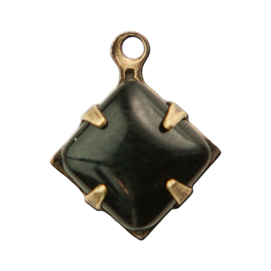 Vintage Black Square Glass Stones 1 Loop Brass Ox Setting 8mm (6) squ017KK