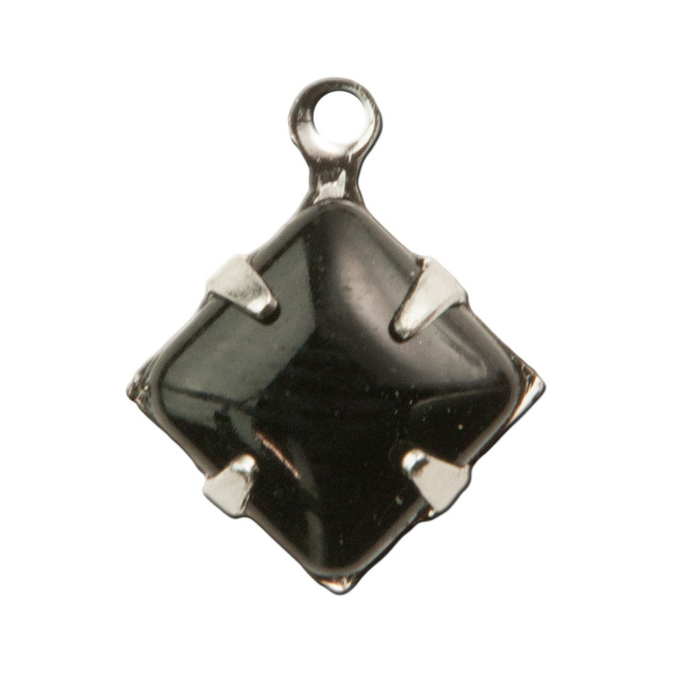 Opaque Black Square Glass Stones 1 Loop Silver Plated Setting 8mm (6) squ008KK