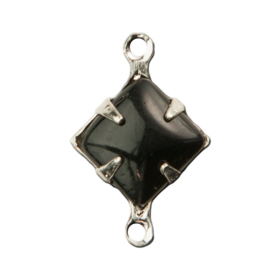 Opaque Black Square Glass Stones 2 Loop Silver Plated Setting 8mm (6) squ008KK2
