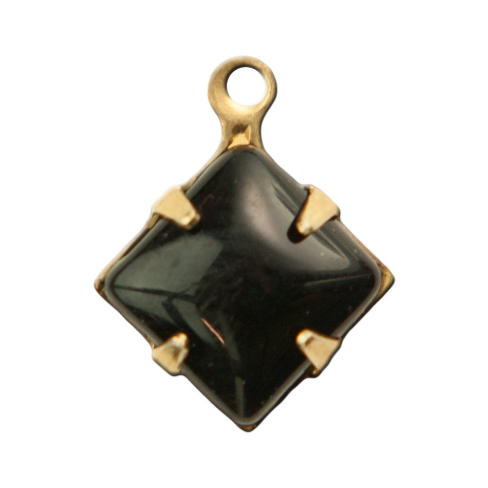 Opaque Black Square Glass Stones in 1 Loop Brass Setting 8mm squ002KK