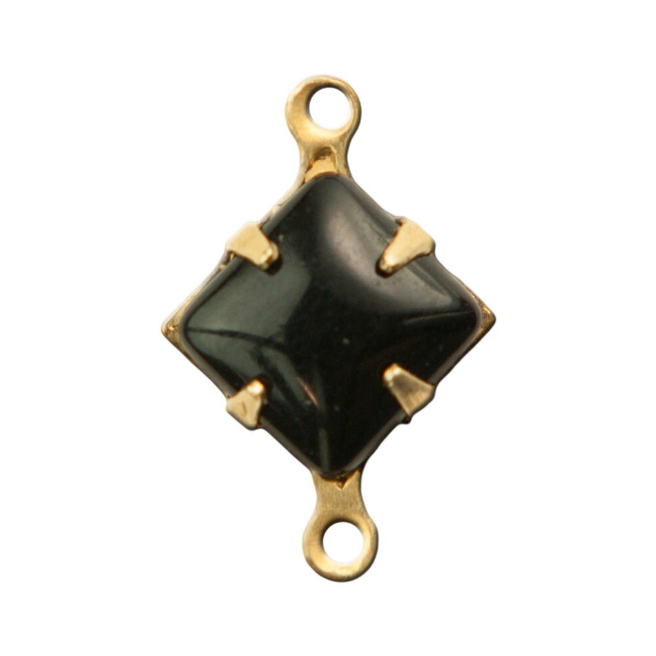 Opaque Black Square Glass Stones in 2 Loop Brass Setting 8mm (6) squ002KK2