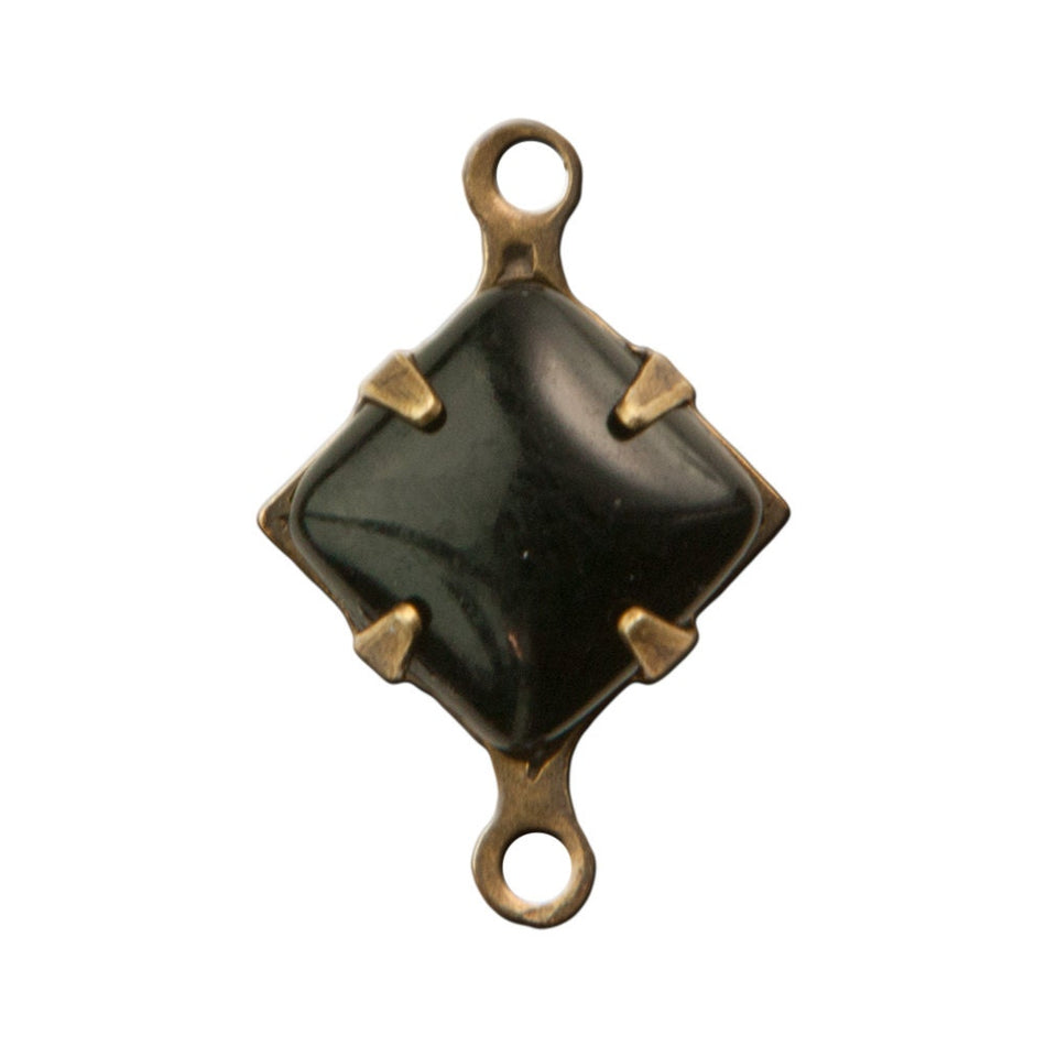 Vintage Black Square Glass Stones 2 Loop Brass Ox Setting 8mm (6) squ017KK2