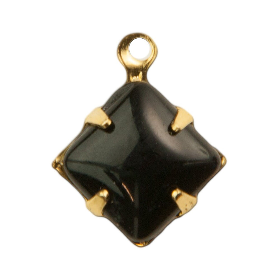 Vintage Black Square Glass Stones 1 Loop Gold Setting 8mm (6) squ018KK
