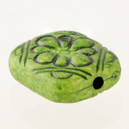 Grass Green Etched Floral Tablet Beads bds380