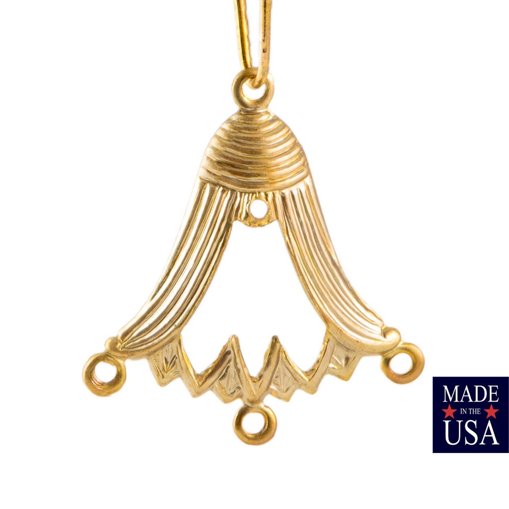 Raw Brass 4 Hole Swag or Bell Shaped Chandelier Pendant Findings (4) mtl082