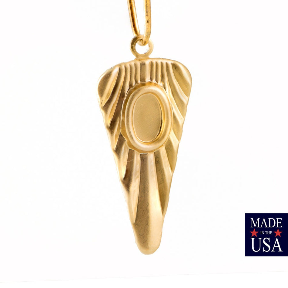 1 Hole Raw Brass Deco Ribbed Drop / Pendant with Oval 6x4mm Setting  (6) mtl501A