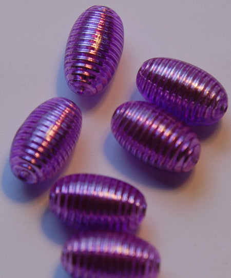 Vibrant Metallic Purple Smooth Ribbed Vintage Barrel Beads (6) bds781G