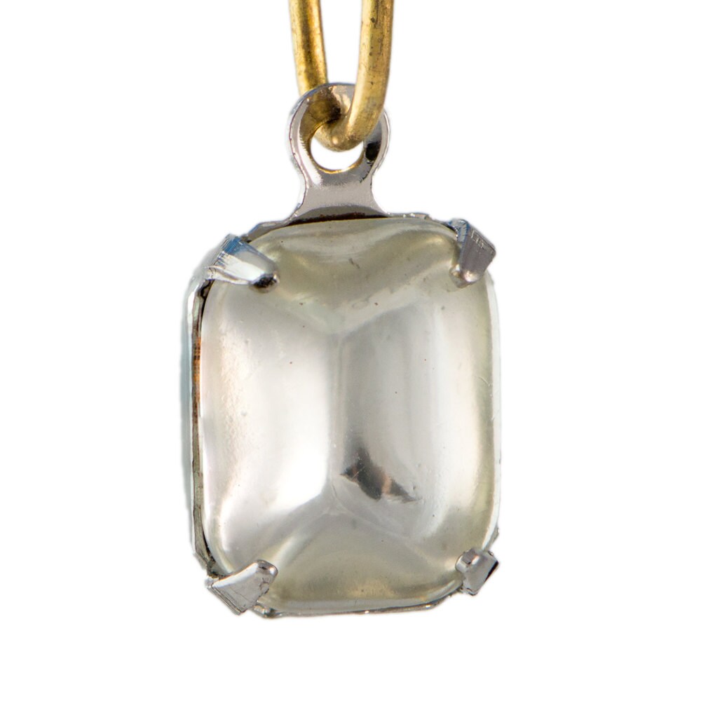Vintage Smooth Clear Glass Stone in 1 Loop Silver Setting 10x8mm (4) squ007F