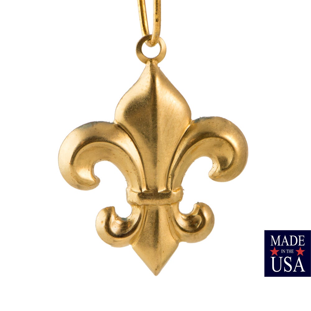 Raw Brass Fleur De Lis Charm Pendant Drop with Loop 27x21mm (6) chr188A