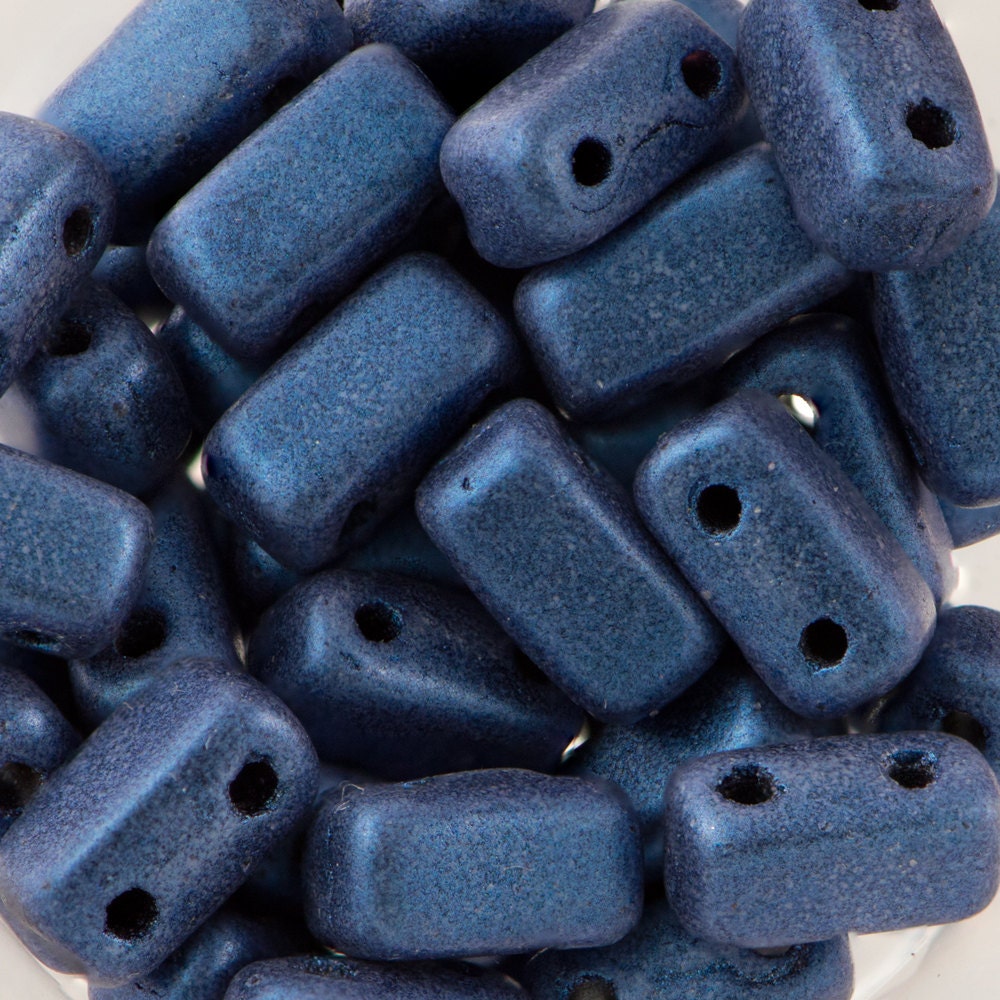 3/6mm Metallic Suede - Blue Czech Mate Brick Beads (50)