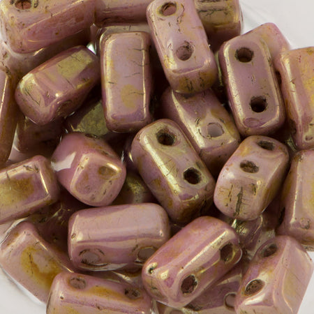 3/6mm Luster Opaque Rose / Gold Topaz Czech Mate Brick Beads (50)