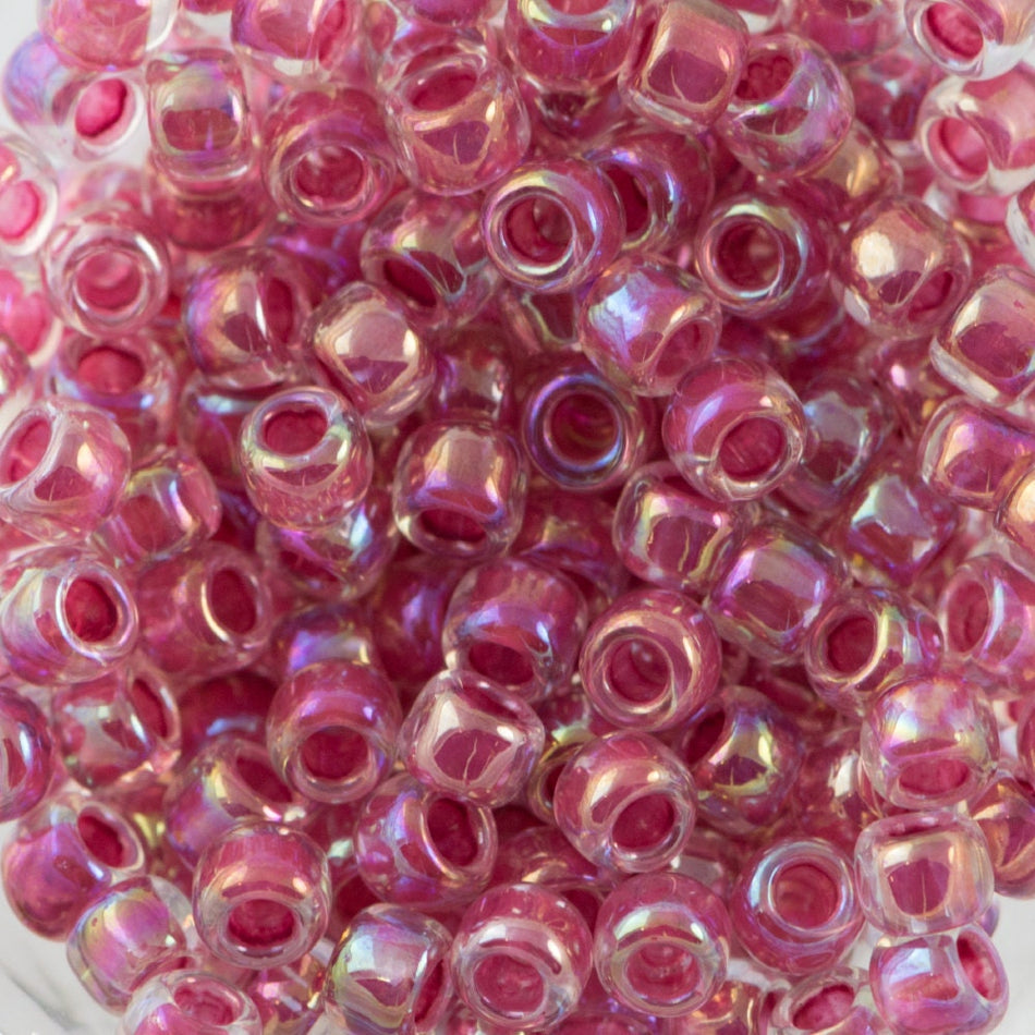 8/0 TOHO ROUND Inside Color Rainbow Crystal / Strawberry Lined Seed Bead (8g)