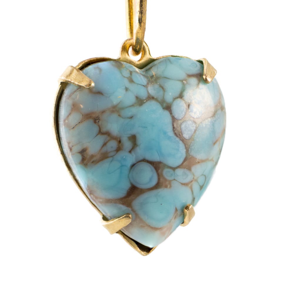 15mm Turquoise Matrix Glass Heart Set stones