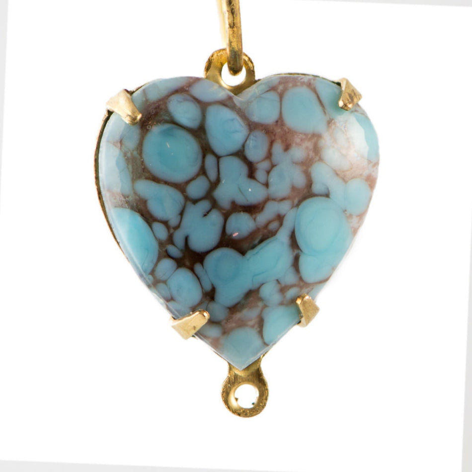 15mm Turquoise Matrix Glass Heart Set Stones in 2 Loop Setting