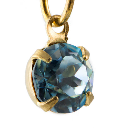 Vintage Light Sapphire Faceted Glass Stone 1 Loop Brass Setting Drops 7mm (6) rnd001JJ