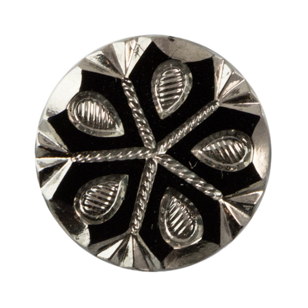 Black and Silver Snowflake Etched Czech Glass Cabochon 18mm (2) cab904C