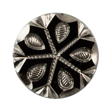 Black and Silver Snowflake Etched Czech Glass Cabochon 18mm (2) cab904C