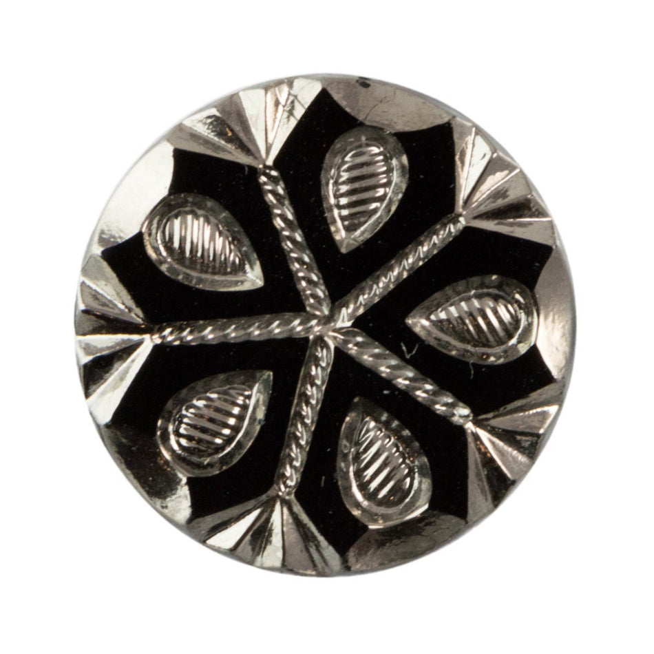 Black and Silver Snowflake Etched Czech Glass Cabochon 18mm (2) cab904C
