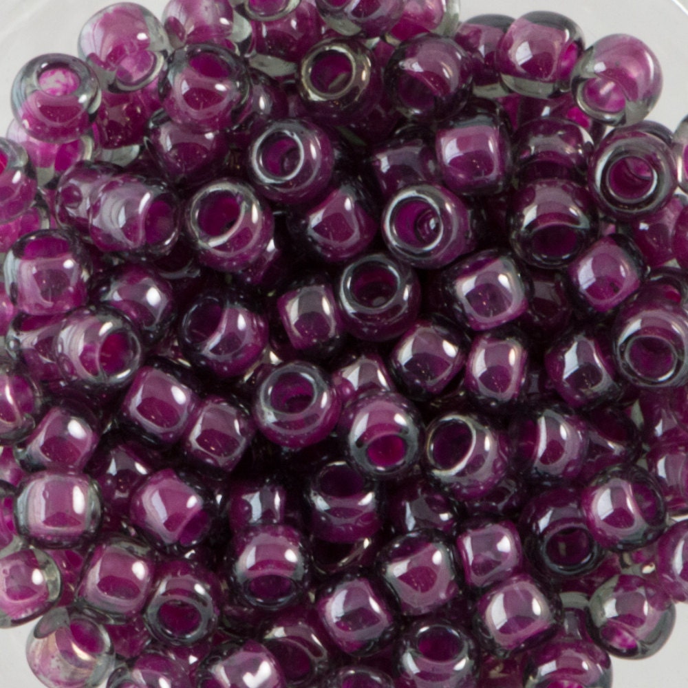 8/0 TOHO ROUND Inside Color Grey / Magenta Lined Lined Seed Bead (8g)