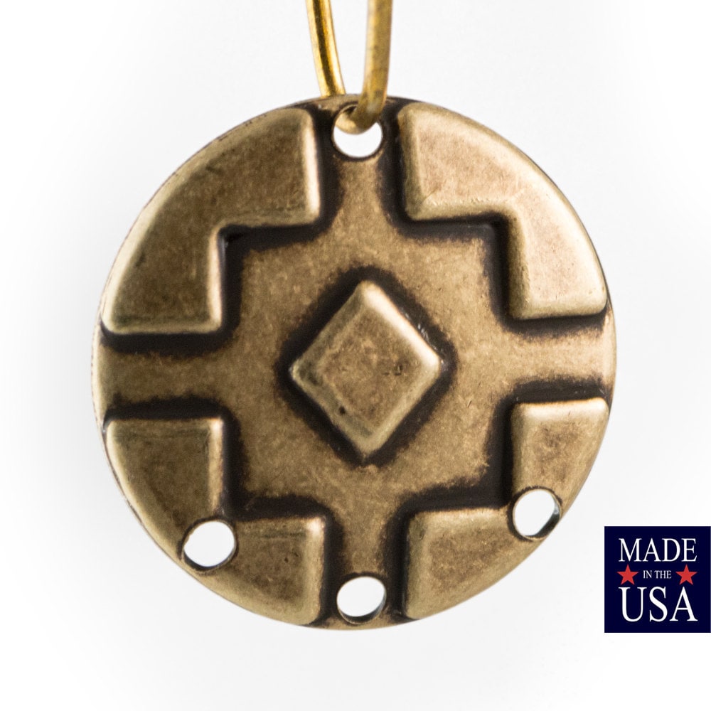 4 Hole Brass Ox Southwestern Drop / Pendant 17mm (6) mtl486E