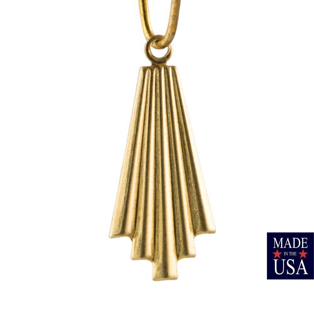 Raw Brass Ribbed Deco Fan Pendant Charm Drop 21x9mm (6) mtl495A