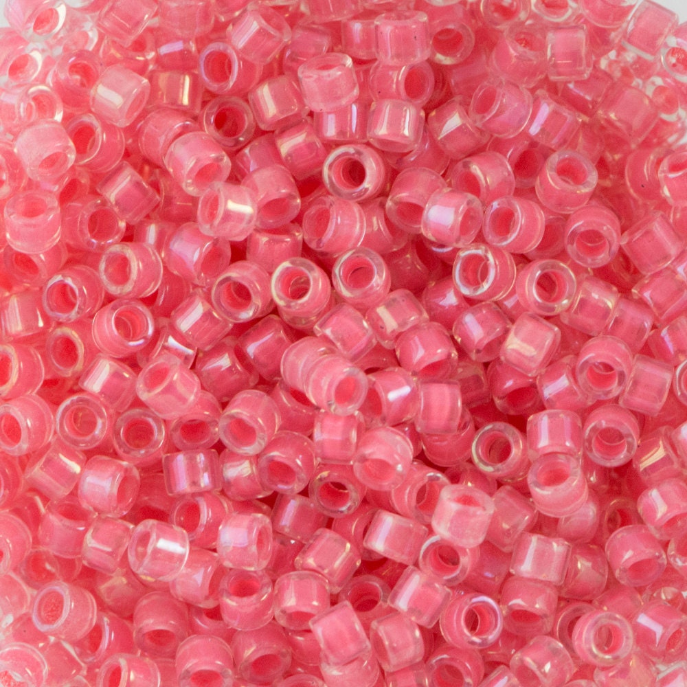 11/0 MIYUKI DELICA Lined Rose Pink AB Seed Bead (8g)