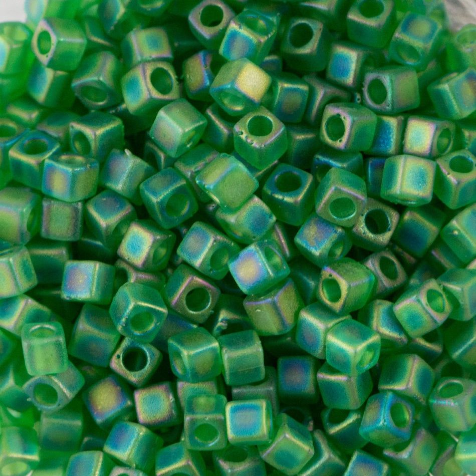 Matte Transparent Green Ab Miyuki Cube Seed Bead 1.8mm 8.2gm Tube SB18-146FR-TB