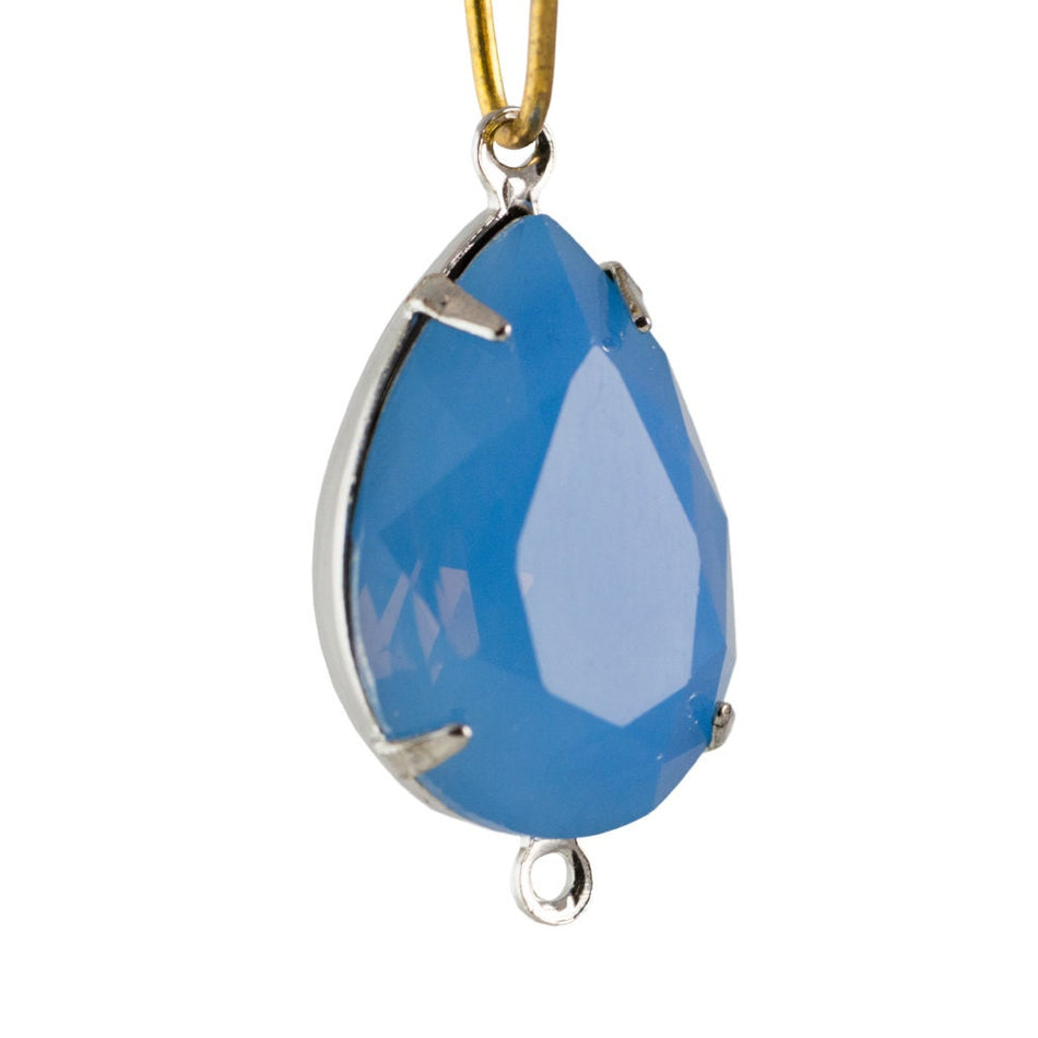 Blue Opal Faceted Glass Teardrop Stones 2 Loop Silver Setting 18x13mm (2) par006AB2