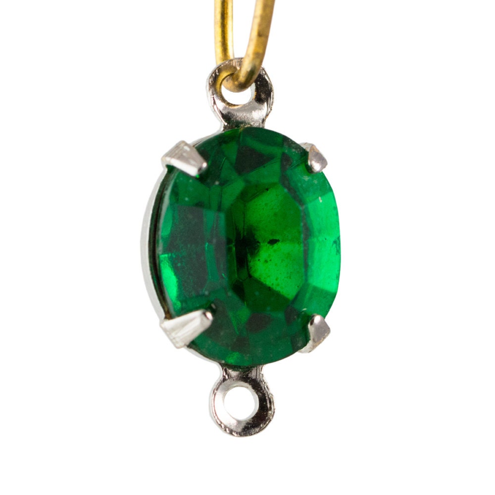 Faceted Emerald Oval Stones in 2 Loop Silver Plated Setting 10x8mm (4) ovl006V2