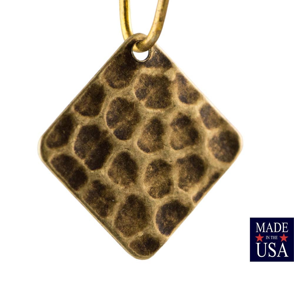 1 Hole Brass Ox Hammered Square Charm / Drops 13mm (10) mtl466B