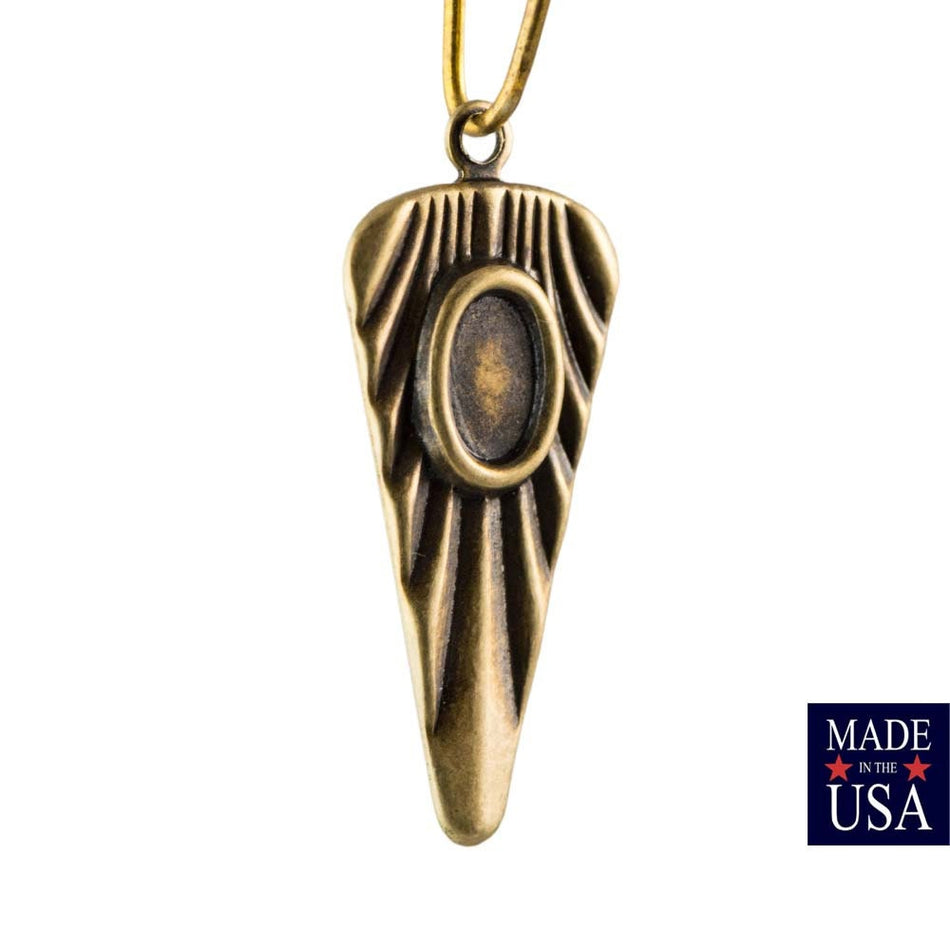 1 Hole Brass Ox Deco Ribbed Drop / Pendant with Oval Setting (6) mtl501B