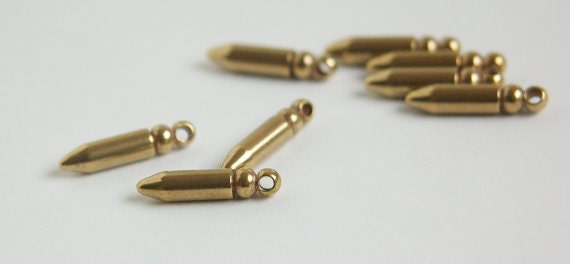 Raw Brass Solid Bullet or Dagger Shaped Charms (8) mtl273