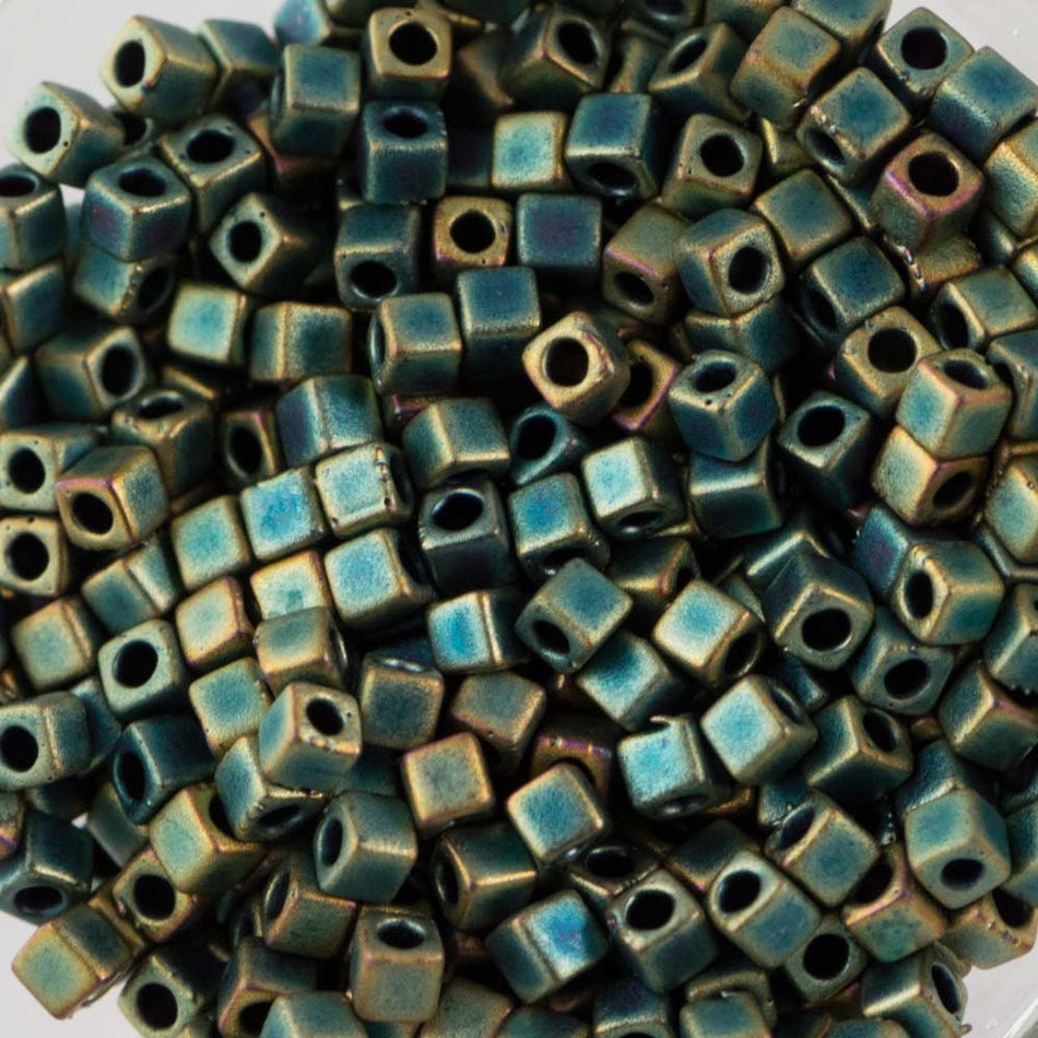 Matte Metallic Patina Iris Miyuki Cube Seed Bead 1.8mm 8.2gm Tube SB18-2008-TB
