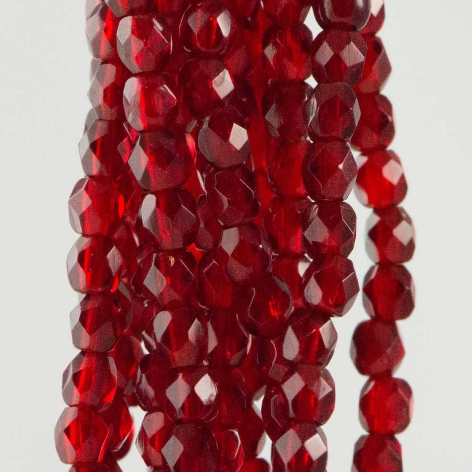 Firepolish Czech Faceted Ruby Glass Beads 3mm (50) 1-03-9010
