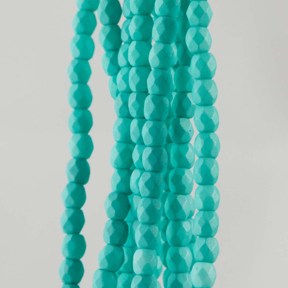Firepolish Czech Faceted Saturated Teal Glass Beads 3mm (50)