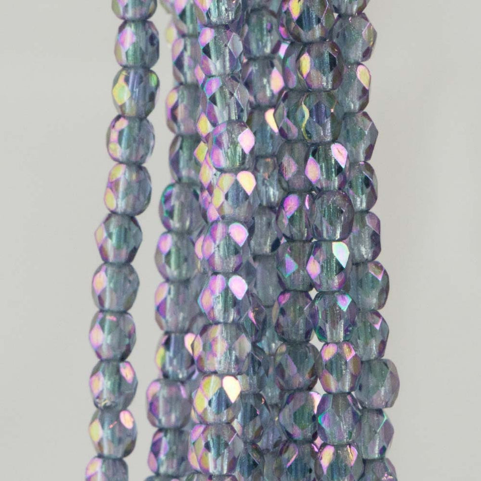 Firepolish Czech Faceted Luster Iris Montana Blue Glass Beads 3mm (50)
