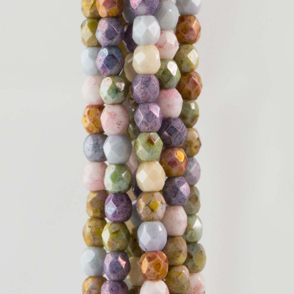 Firepolish Czech Faceted Opaque Luster Mix Glass Beads 3mm (50)