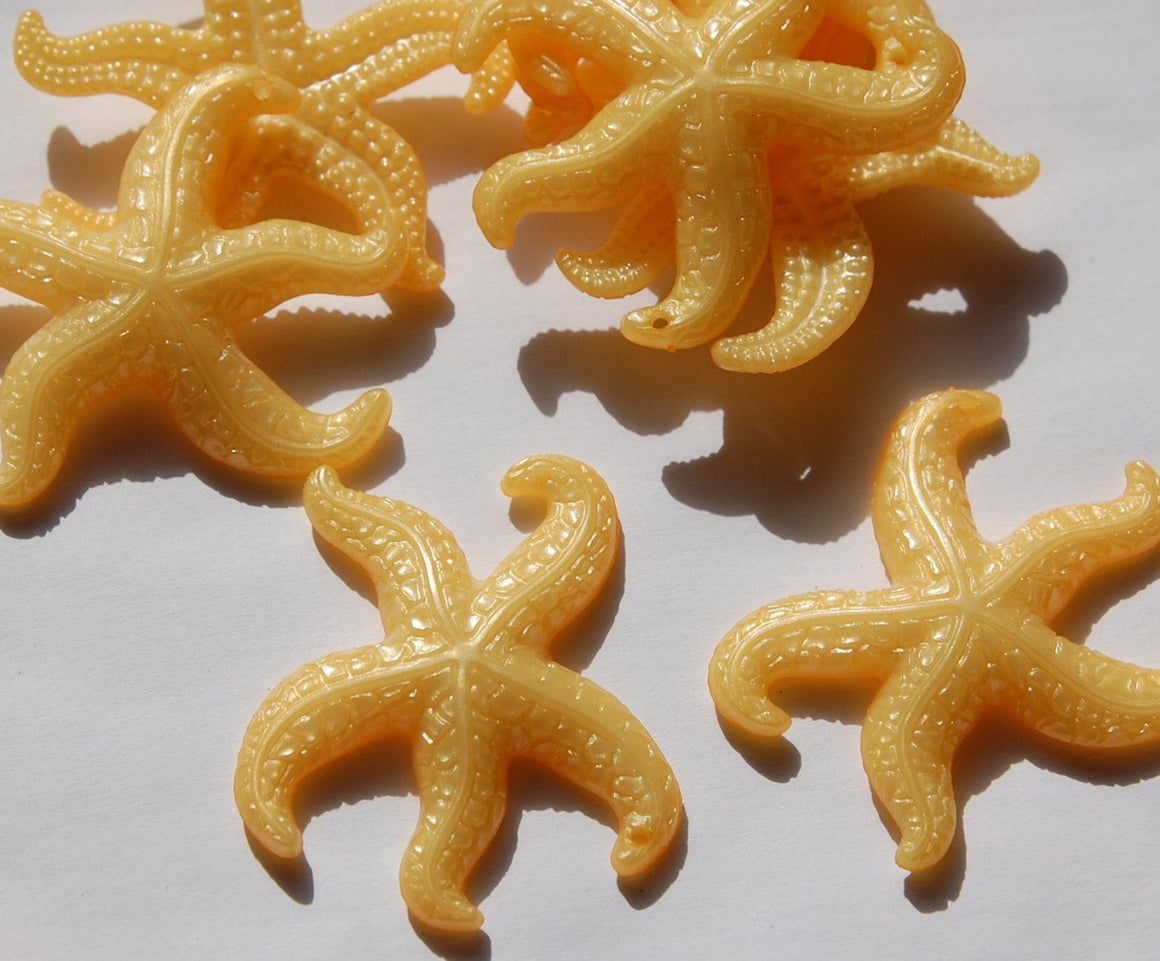Vintage Large Golden Yellow Starfish Beads Pendant West German Plastic 45mm (2) bds858E