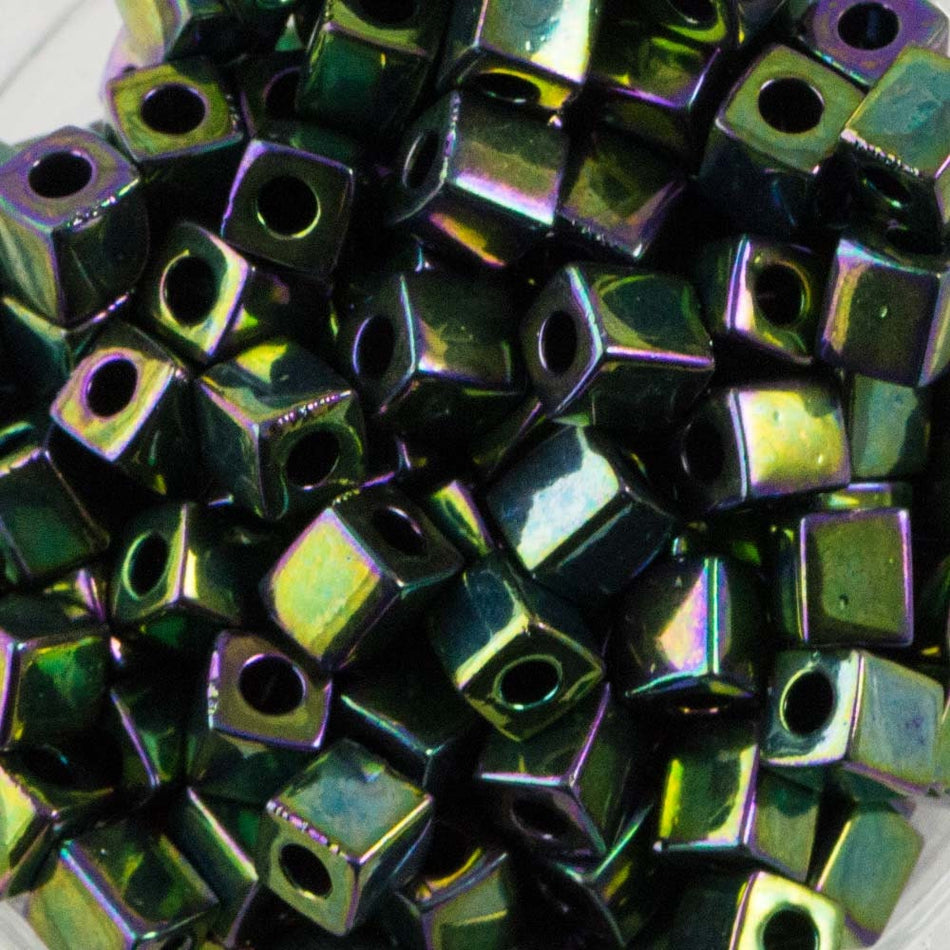 Metallic Teal Iris Miyuki Cube Seed Bead 4mm 20gm Tube SB4-465-TB