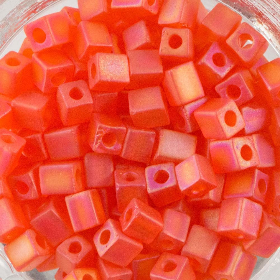 Transparent Frosted Rainbow Orange Miyuki Cube Seed Bead 4mm 20gm Tube SB4-138FR-TB