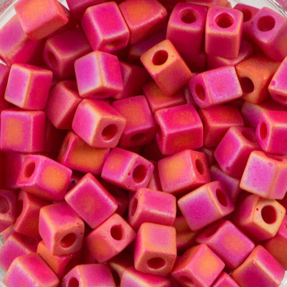 Opaque Frosted Red AB Miyuki Cube Seed Bead 4mm 20gm Tube SB4-407FR-TB